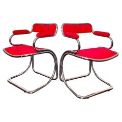 Cantilevered Chrome Gastone Rinaldi Style Red Chairs