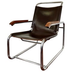 Original 1960s Cantilever Marcel Breuer B35 Brown Leather Lounge Chair