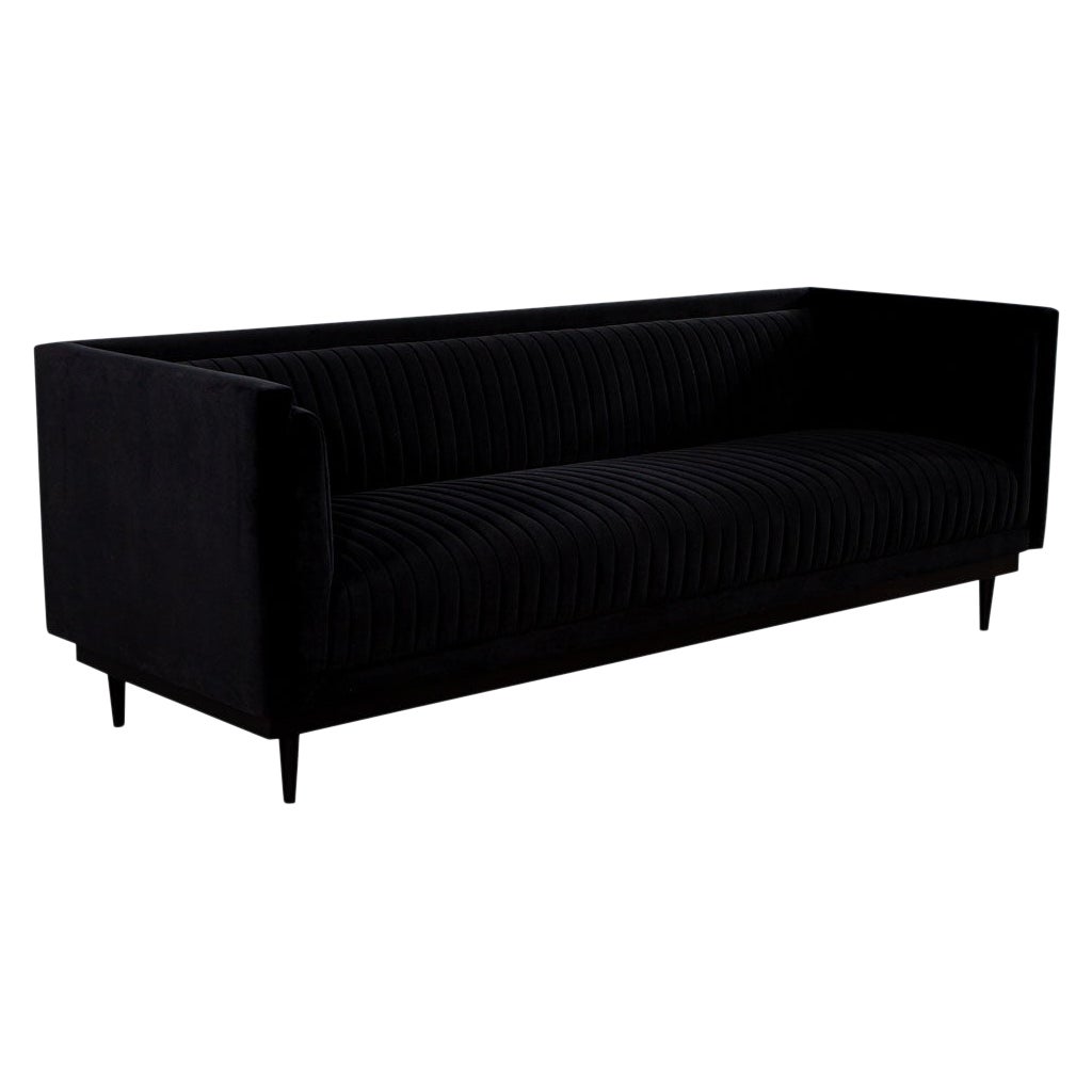 Custom Modern Monair Channeled Sofa in Black Velvet For Sale