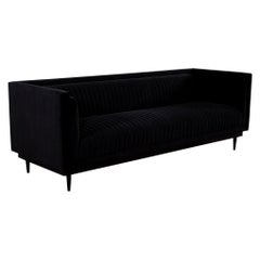 Custom Modern Monair Channeled Sofa in Black Velvet