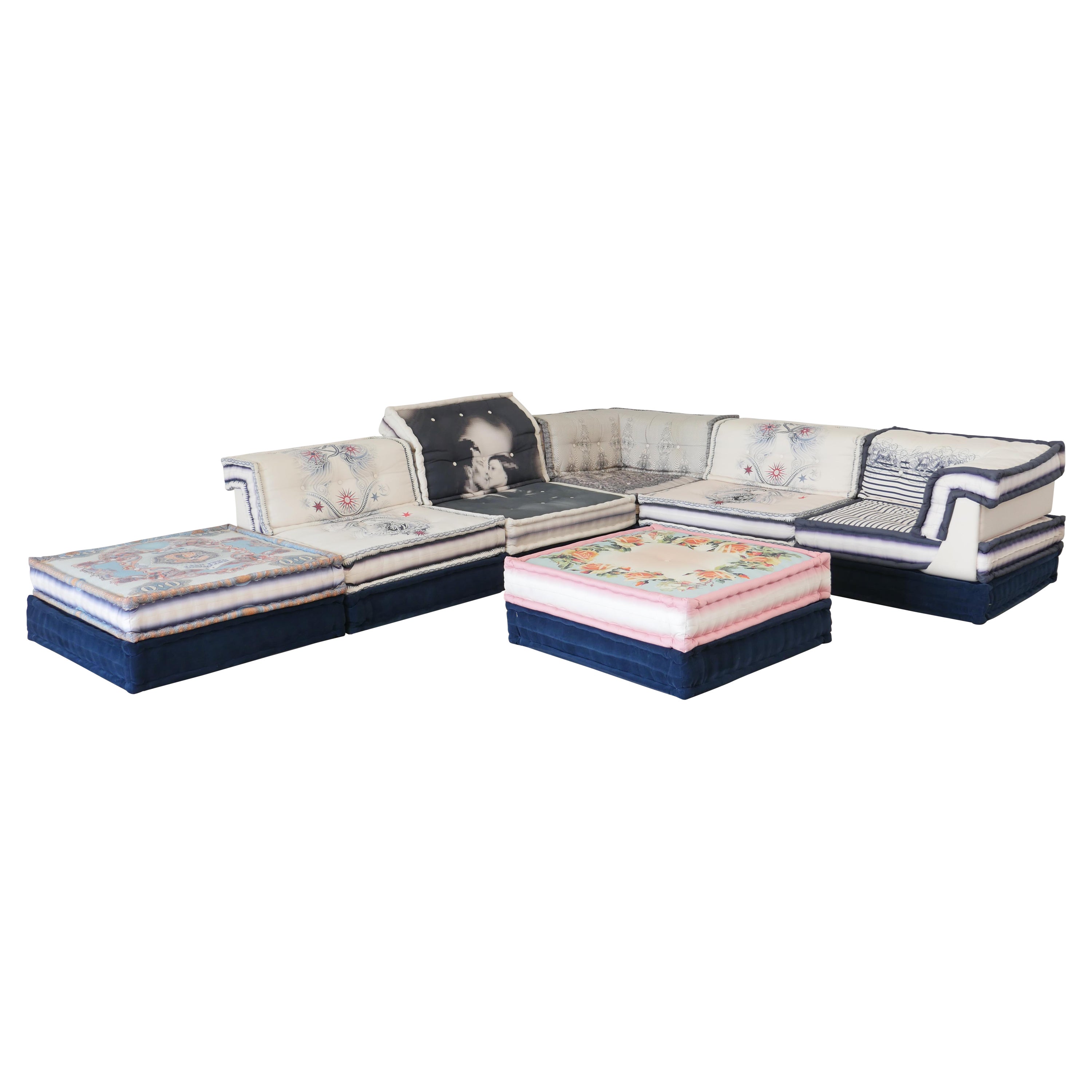 Roche Bobois Mah Jong Modular Sofa with Jean Paul Gaultier Fabric For Sale  at 1stDibs
