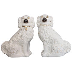 Antique Pair of 19th Century English Staffordshire Spaniel Dogs Figurines
