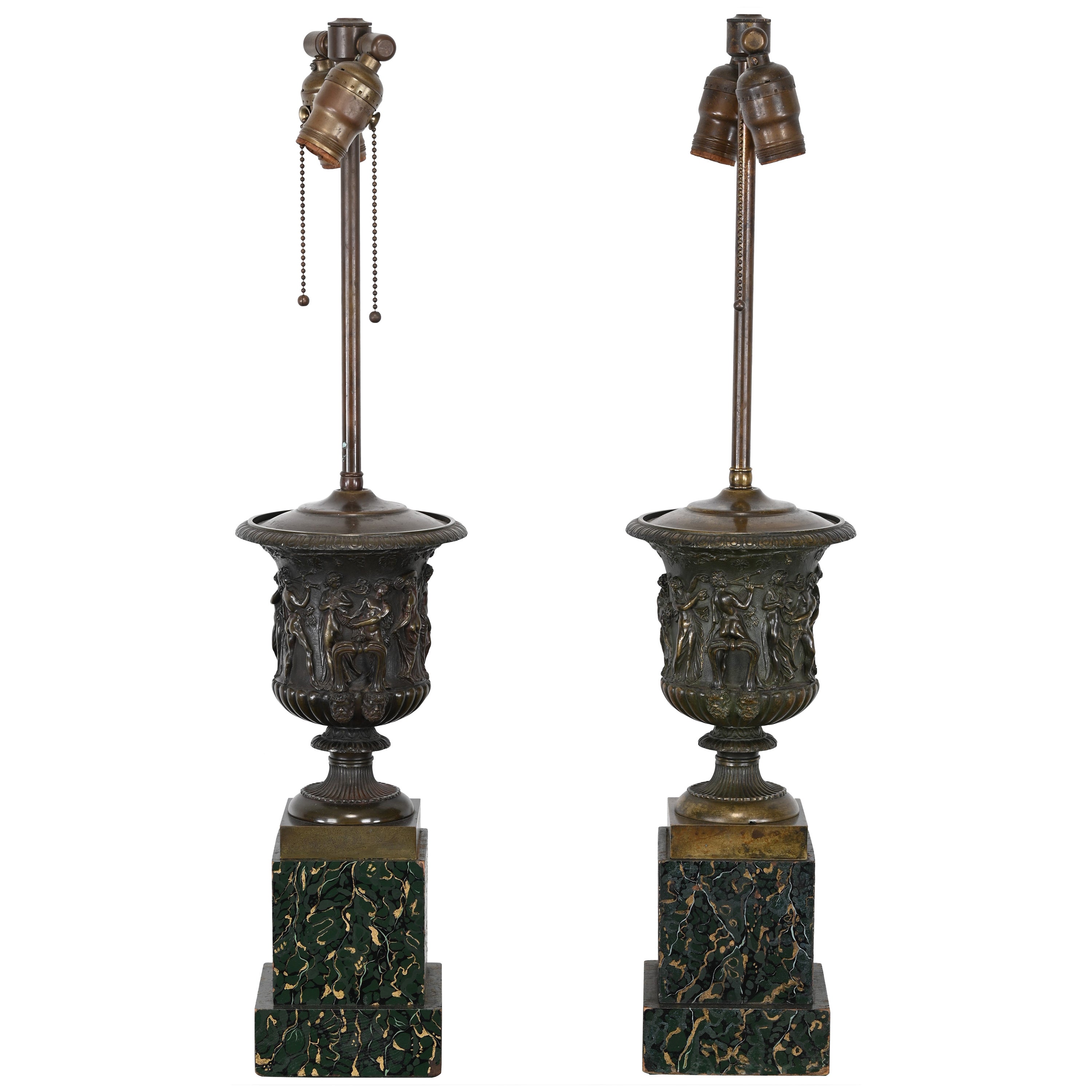 Pair of Neoclassical Bronze Lamps, 1940s