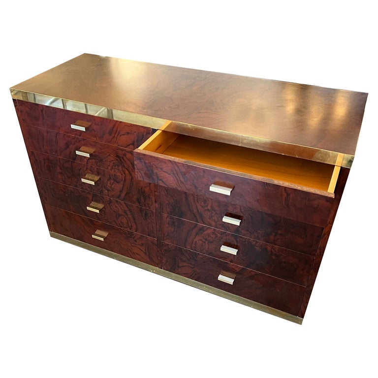 Willy Rizzo Wood and Brass Chest of Drawers For Sale