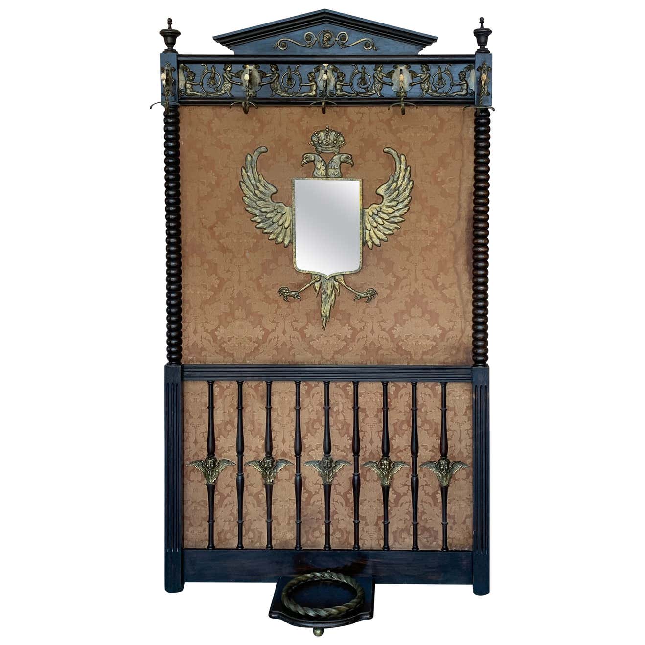 19th Large Carved Spanish Solid Walnut Coat Rack Stand or Entry For ...