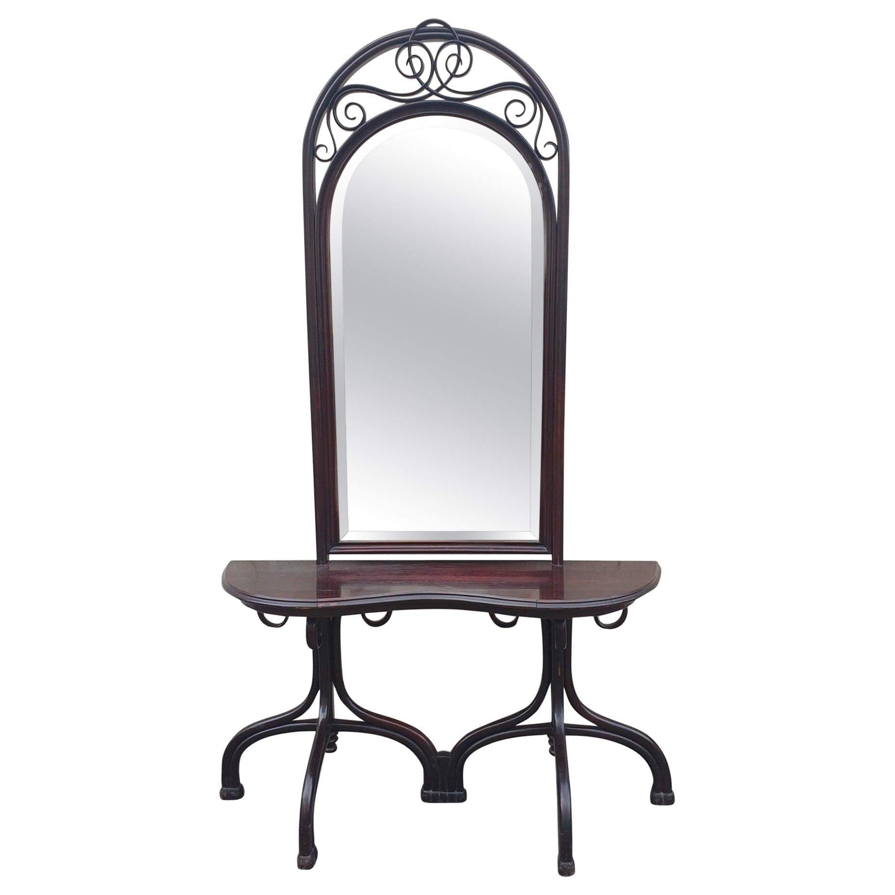 Att. In Thonet, Console with Large Mirror, Late 19th Early 20th Century For Sale