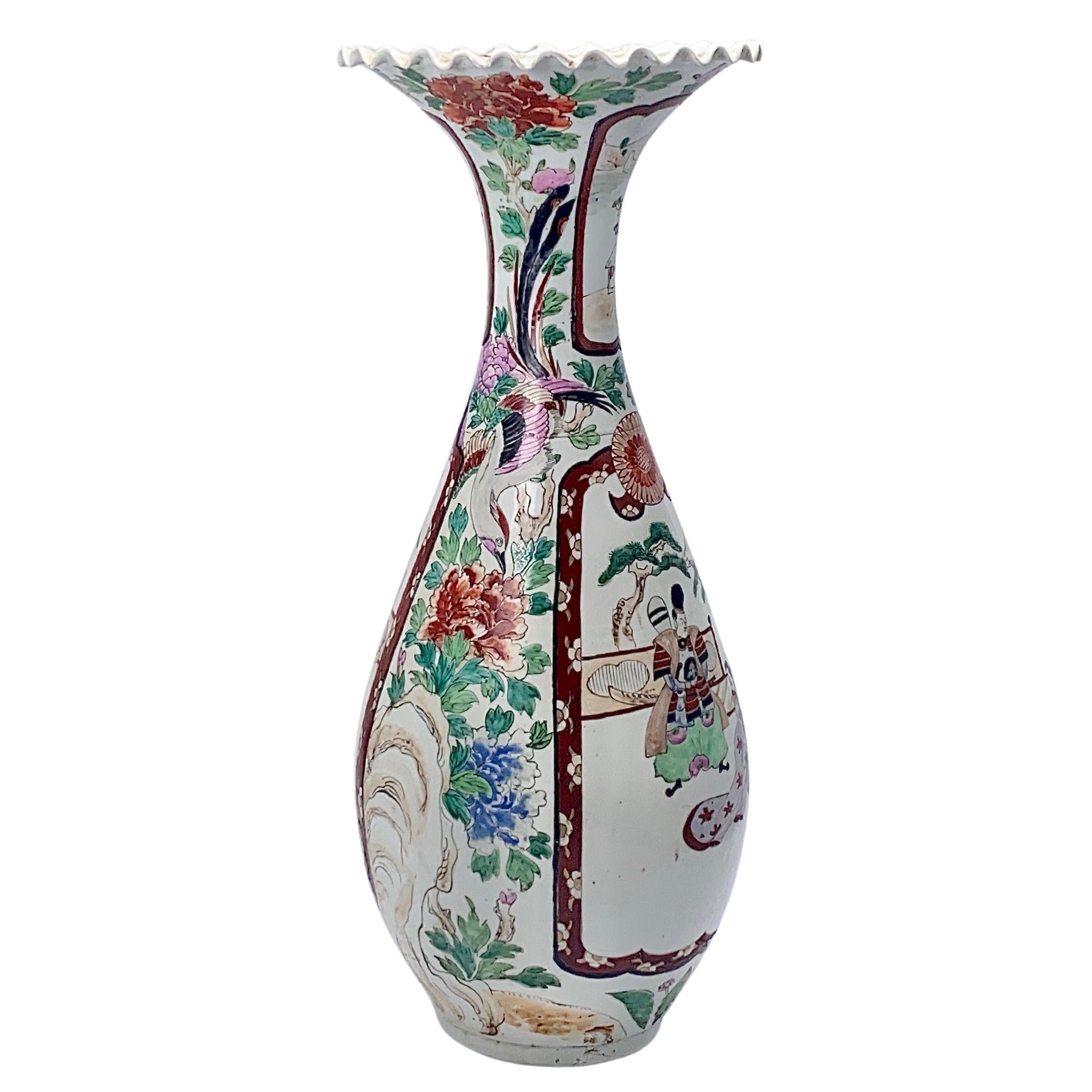 Japanese Imari Porcelain Trumpet Neck Floor Vase, 1930, Samourai For Sale