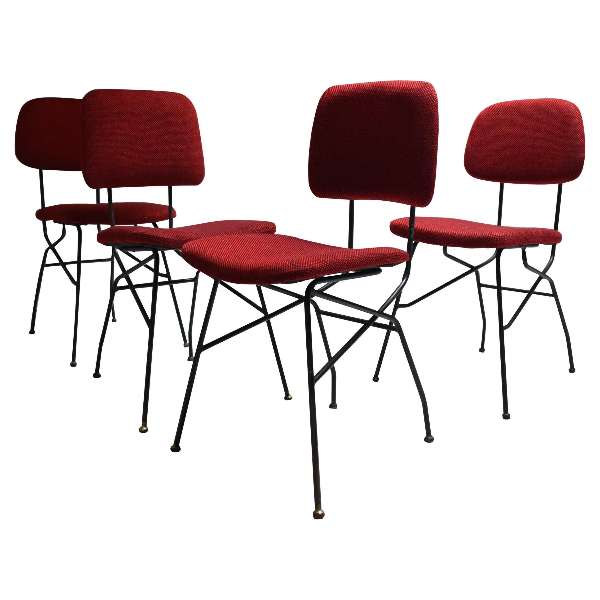 Ensemble de 4 chaises vintage des années 60, fabrication italienne, structure en fer noir