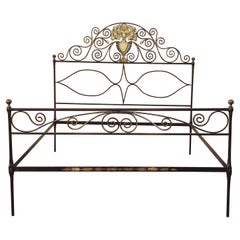 Large Bordeaux-Brown and Golden Iron Bed, Early 19th Century