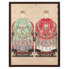 Qing Dynasty Painting of a Royalty Related Couple with Dragon Motifs