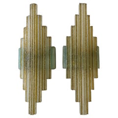 Pair of Hammered Yellow Glass Sconces by Poliarte, Italy, 1970s