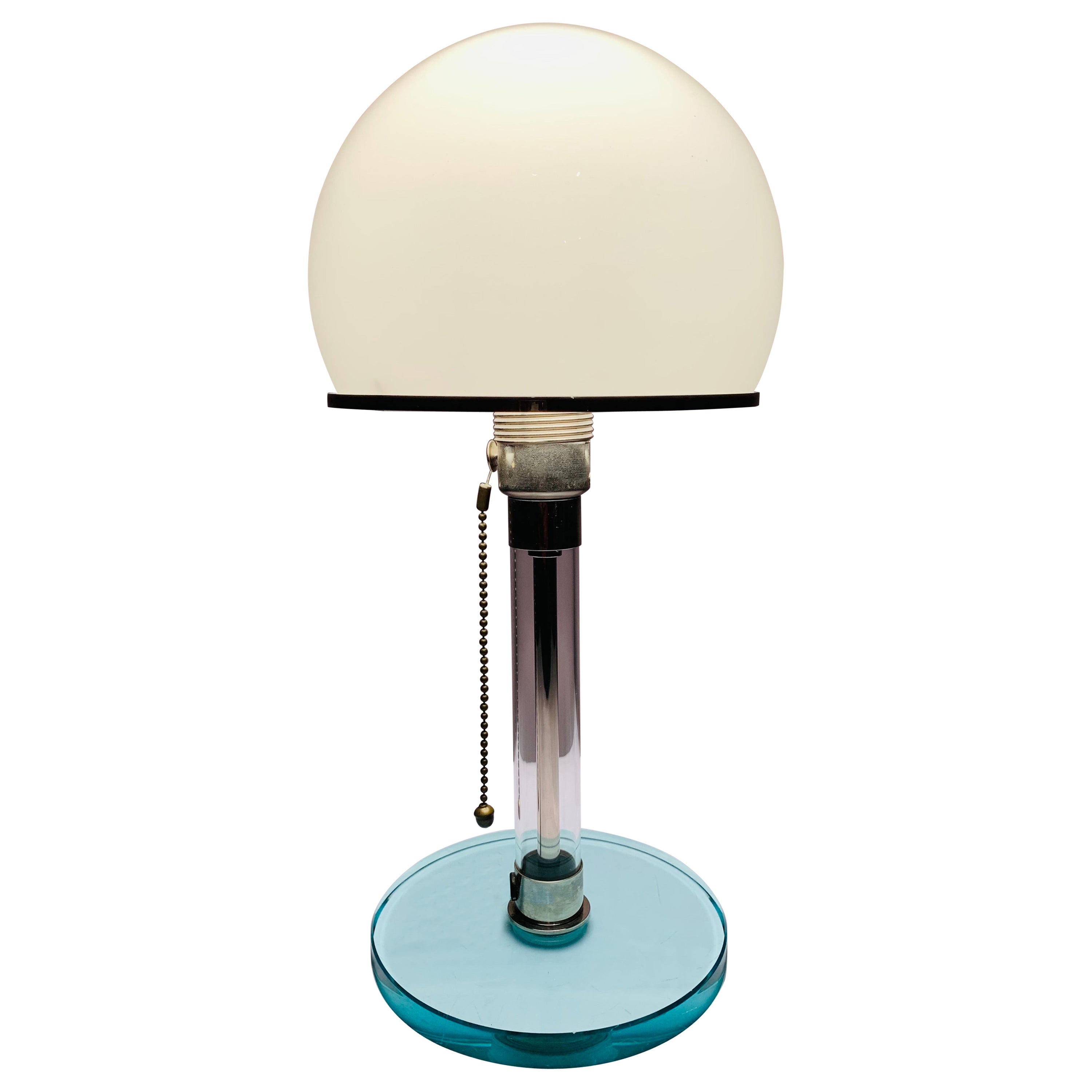 1970s, Wilhelm Wagenfeld WG 24 Bauhaus Chrome and Domed White Glass Table Lamp