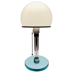 1970s, Wilhelm Wagenfeld WG 24 Bauhaus Chrome and Domed White Glass Table Lamp