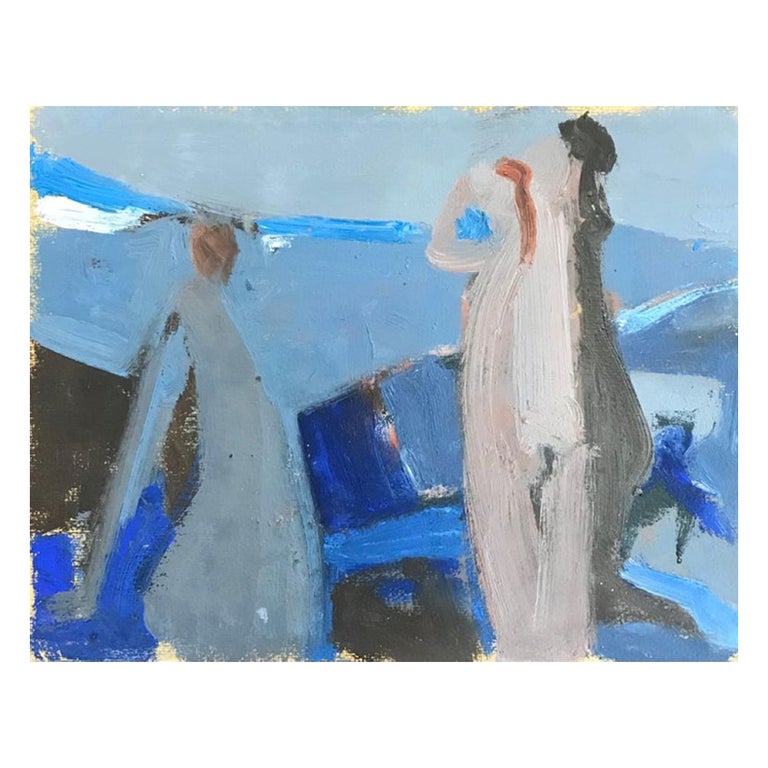 20th Century German Modernist Oil Painting Abstract Figures For Sale