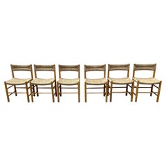 Set of Six "Dordogne" Charlotte Perriand Chairs for Sentou, 1960s