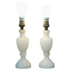 Beautiful Vintage Pair of White Onyx Marble Lamps