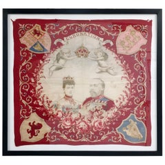 Antique King Edward VII Coronation, June 1902 Framed Red Flag