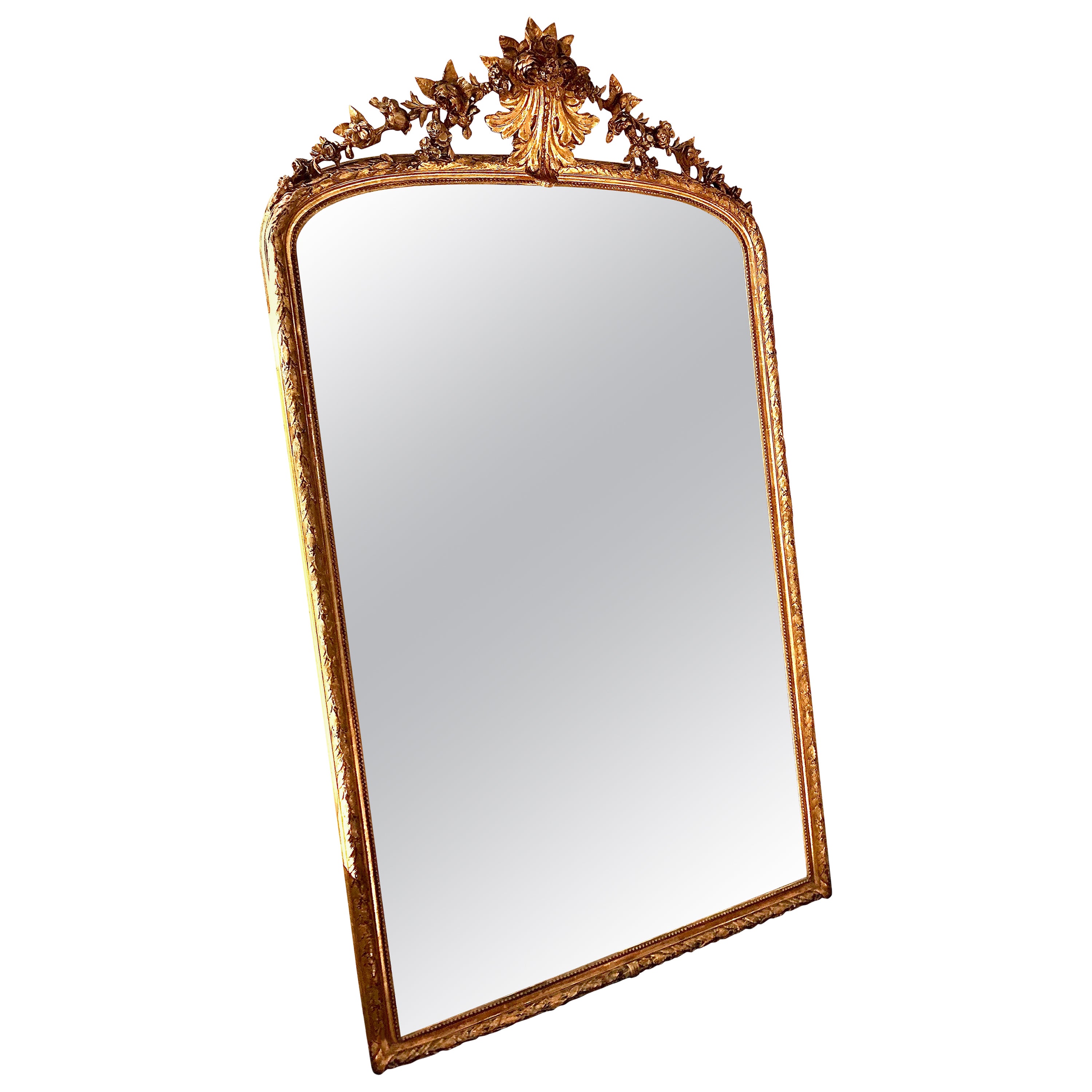 Grand miroir en bois doré du XIXe siècle de style Louis XVI