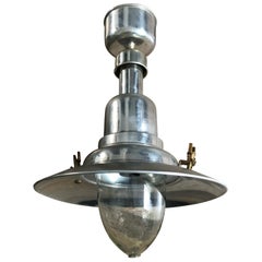 Vintage Boat Chandelier in Silver Aluminum with Glass Bowl, 1960 Italy