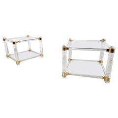 Vintage Lucite and Brass Side Tables, 1970s