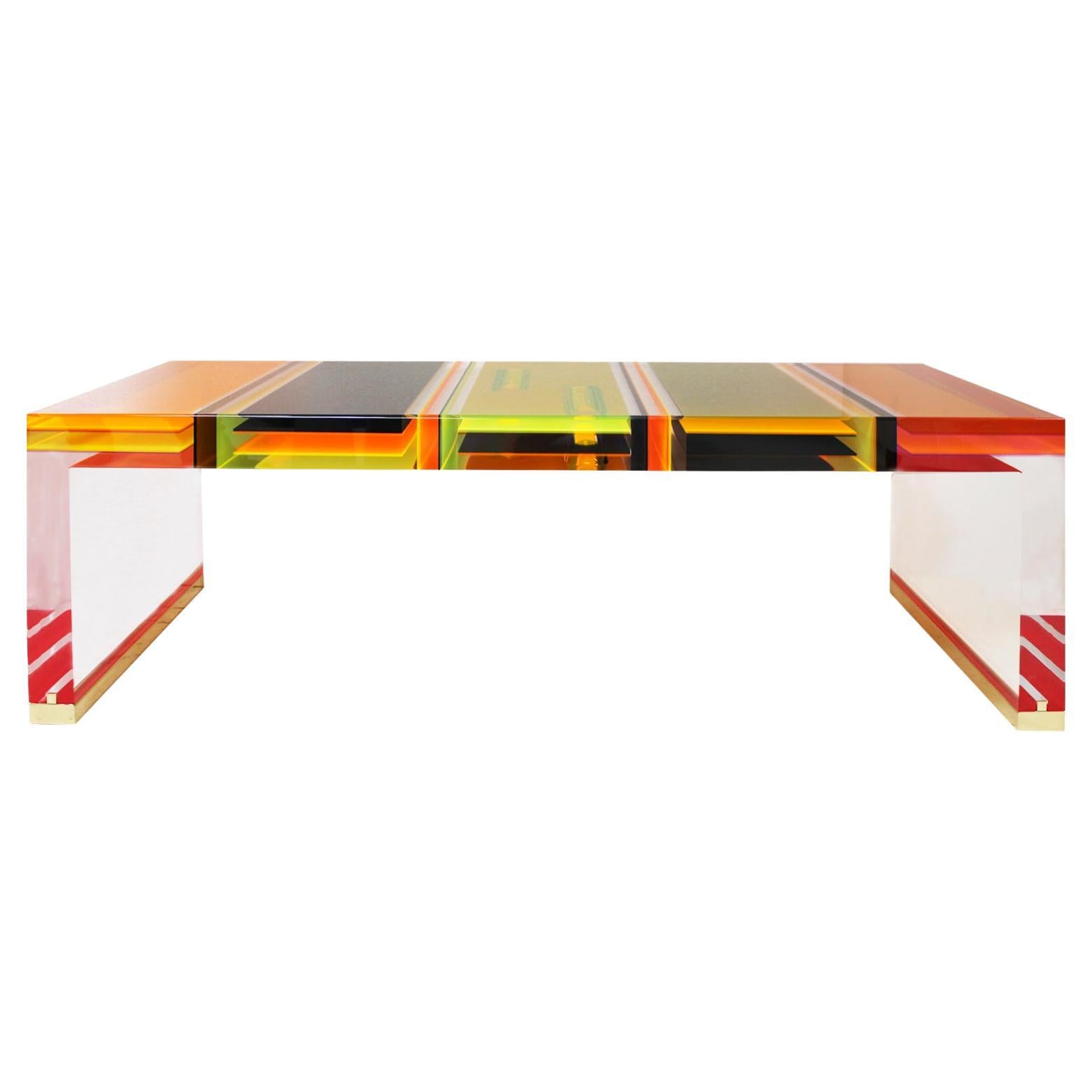 Studio Superego Modern Multicolour Plexiglass and Brass Feet Italian Coffee Table