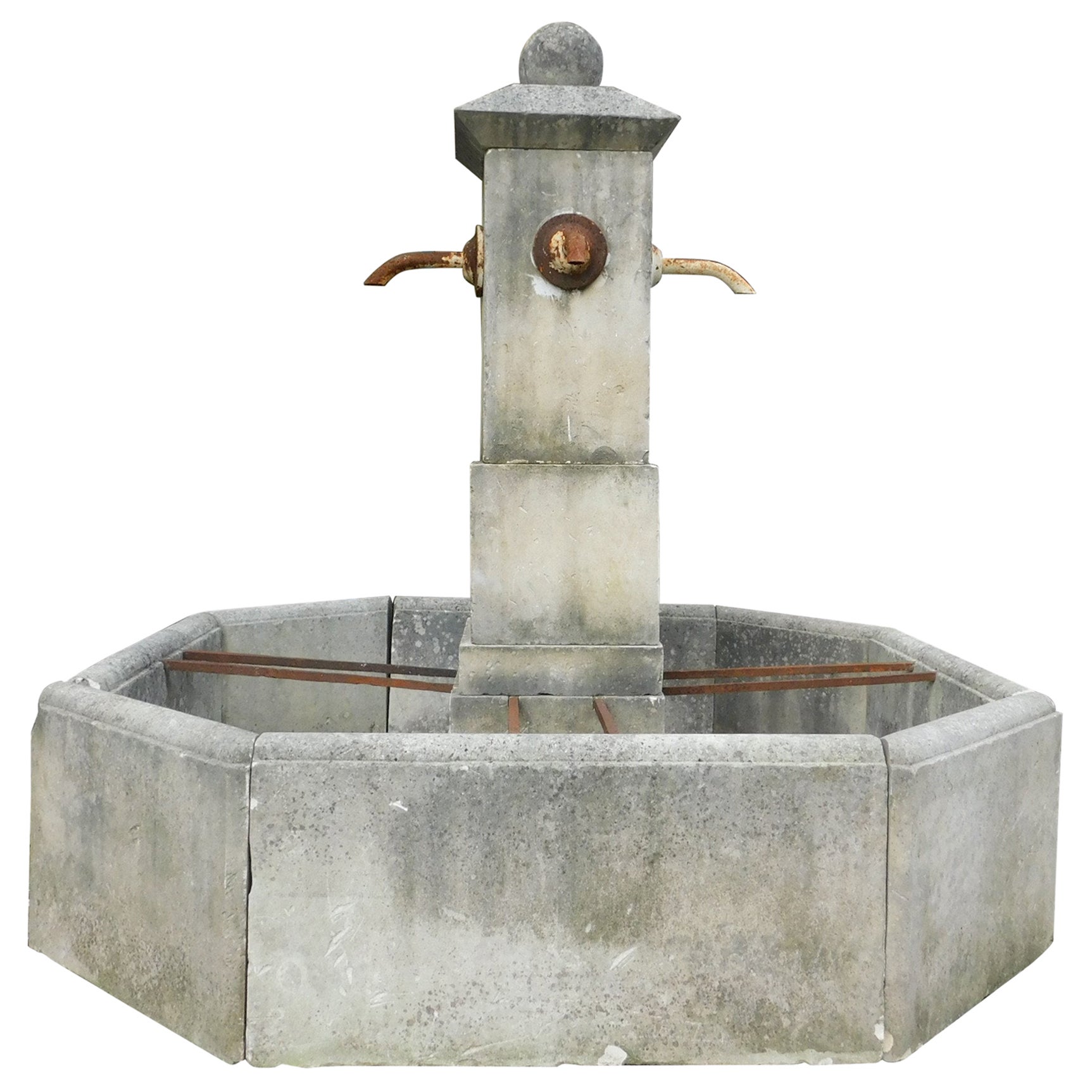 Lecce Stone Fountain, Octagonal with Central Pillar and 4 Vents, Italy 1990 For Sale