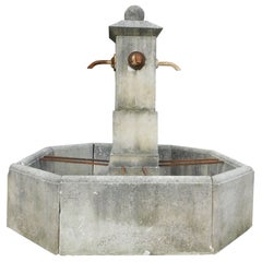 Lecce Stone Fountain, Octagonal with Central Pillar and 4 Vents, Italy 1990