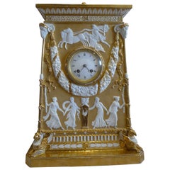 Antique Neo-Classical Gilded and Natural Bisque Mantel Clock