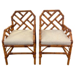 Chinese Chippendale Bamboo Side Chairs, Pair
