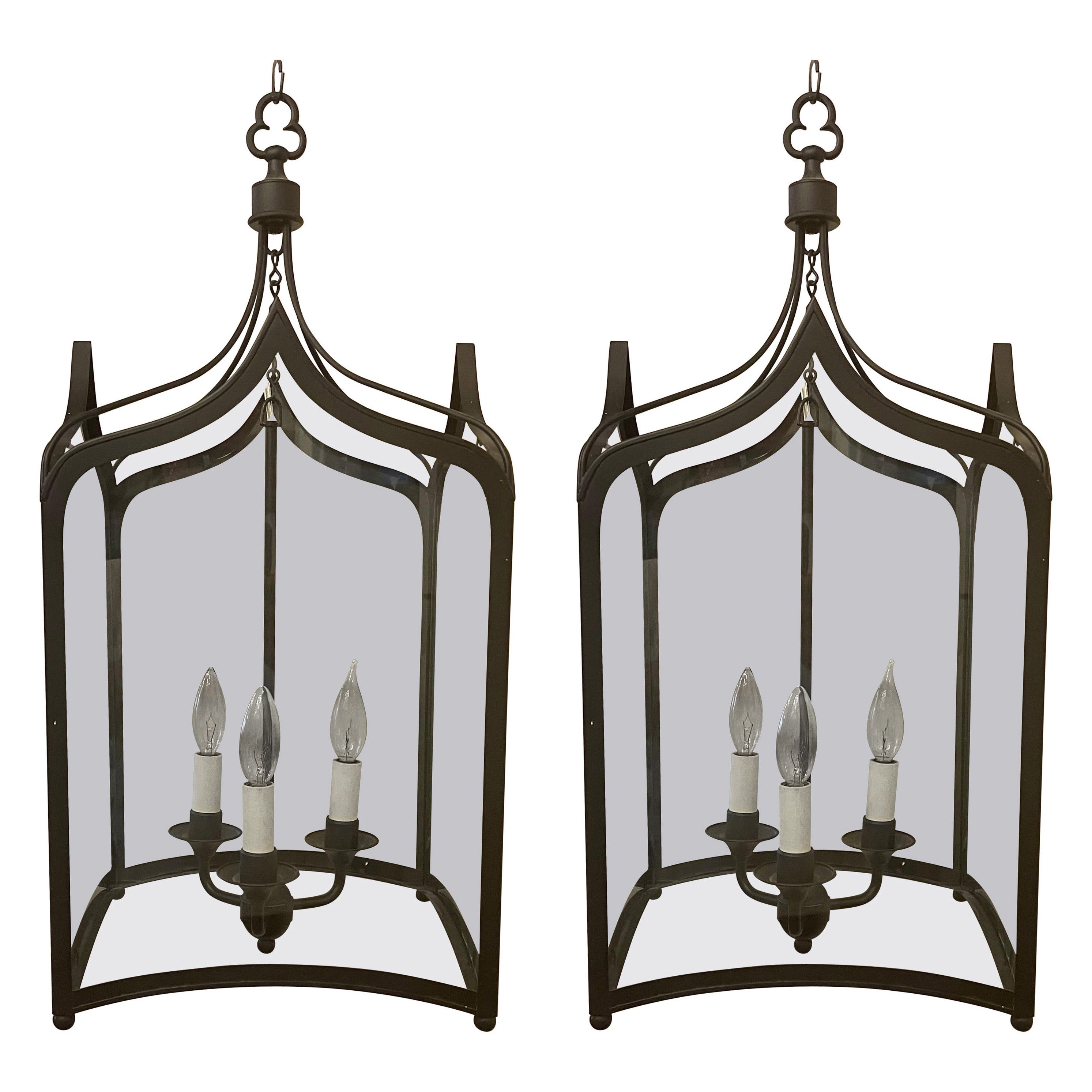 Wonderful Vaughan Lighting Regency Square Arched Black Iron 3 Lanterns Fixtures