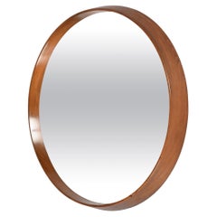 Stildomus Midcentury Teak Wood Framed Italian Round Wall Mirror, 1960s