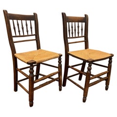 Pair of English Spindleback Side Chairs with Rush Seats, Early 19th Century