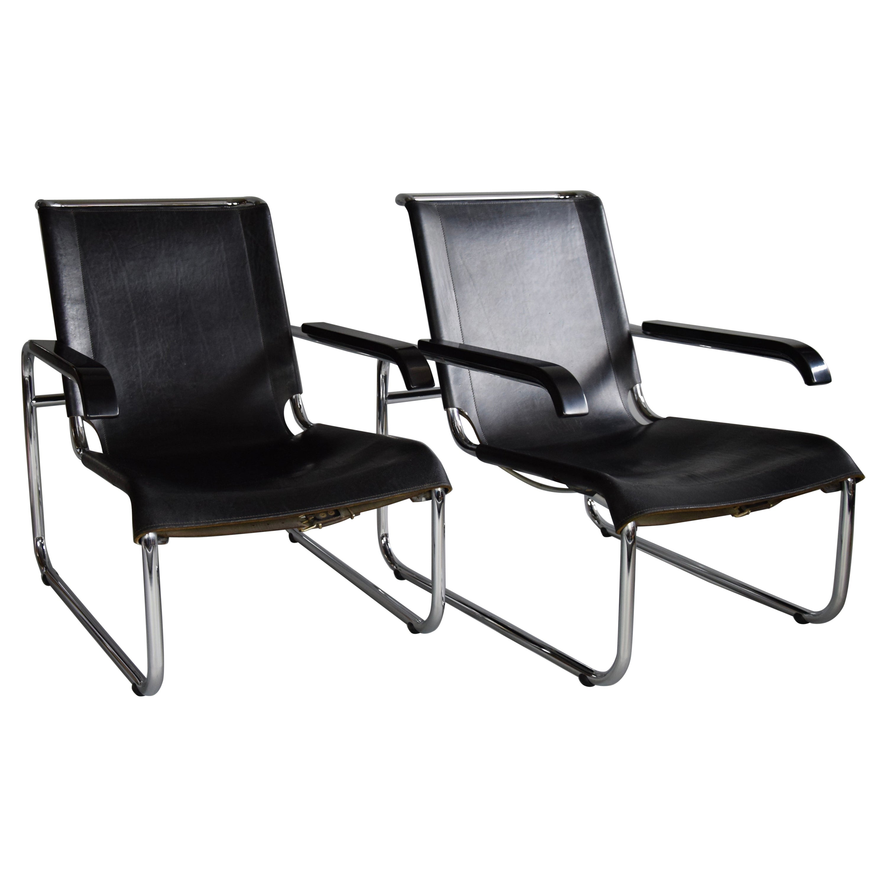 Marcel Breuer B35 Black and Chrome Lounge Chairs