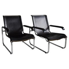 Retro Marcel Breuer B35 Black and Chrome Lounge Chairs