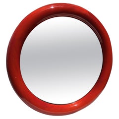 Modern Circular Mirror in Red Lacquered Wood from the 70s, Danish School Style