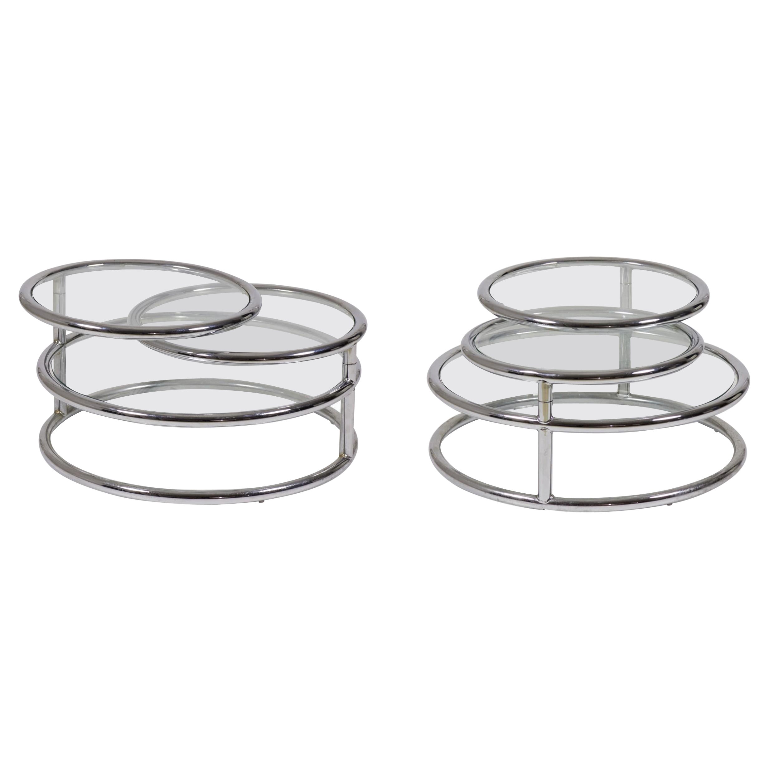 Pair of Morex Italian Mid-Century Space Age Swivel Chrome Cocktail Side Tables For Sale