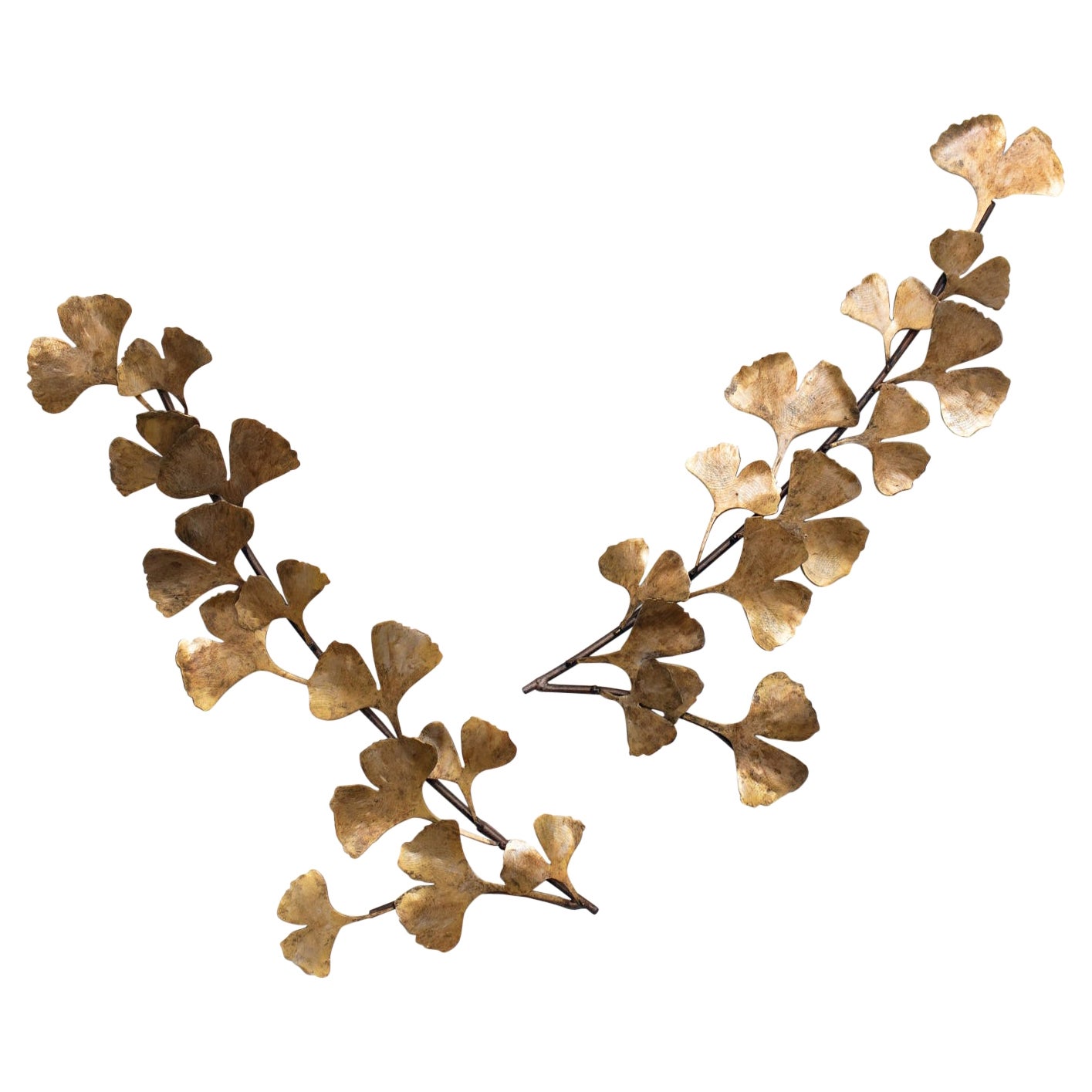 Ginkgo Double Branches in Aged Gold Finish For Sale