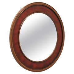 ORIENTAL ACCENT Red Painted Chinoiserie Round Beveled Wall Mirror