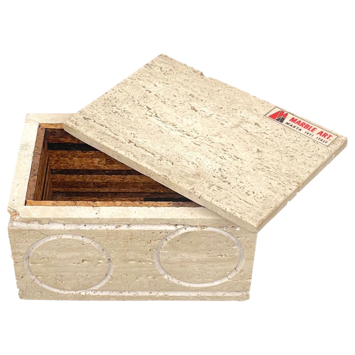 Rechteckige dekorative Schachtel aus Travertin und Kork von Marmor Art, Italien, 1970er Jahre