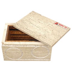 Vintage Rectangular Decorative Box in Travertine and Cork by Marble Art, Italy, 1970s