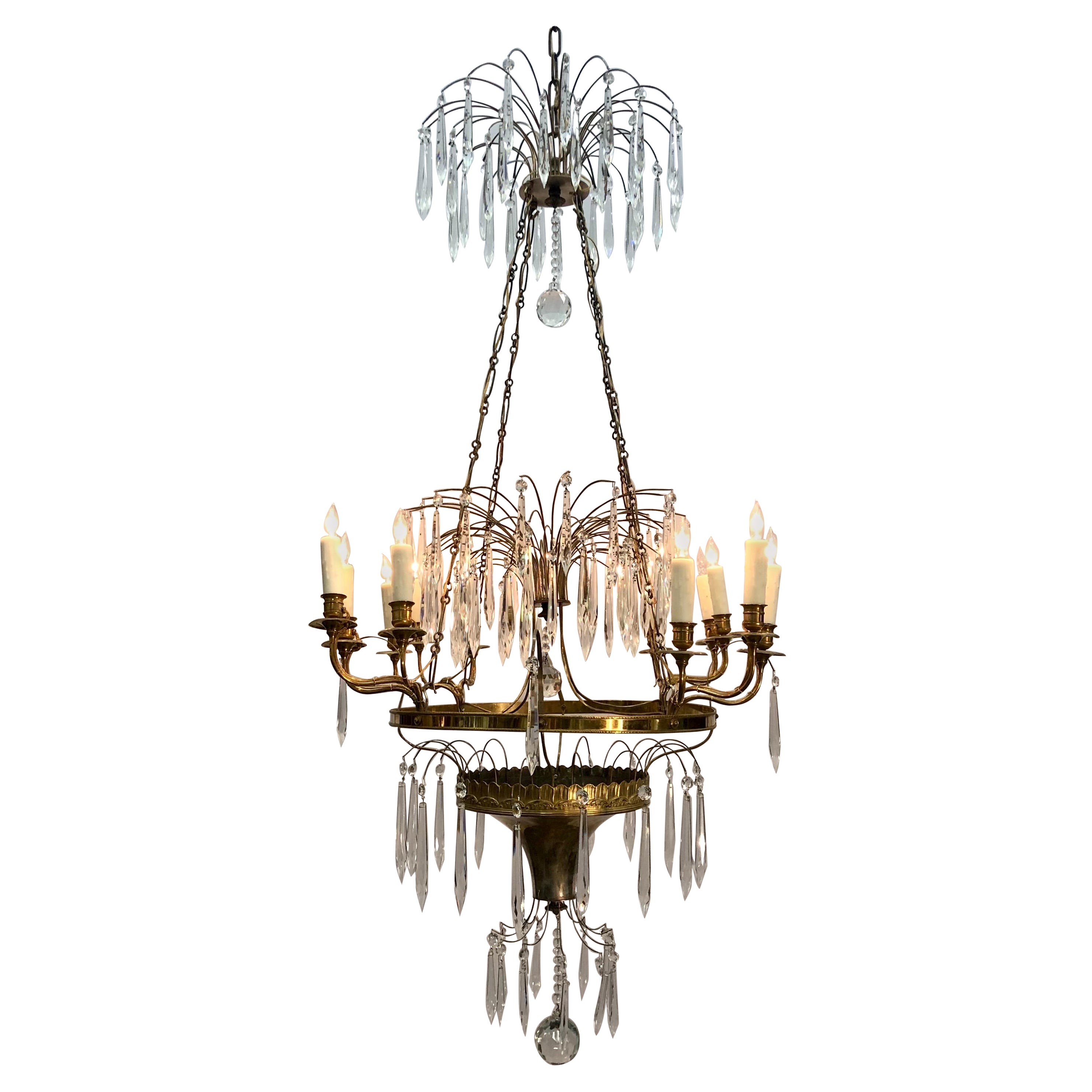 Gustavian / Russian Neoclassical Bronze & Silvered Crystal Chandelier, 19th C.