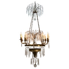 Antique Gustavian / Russian Neoclassical Bronze & Silvered Crystal Chandelier, 19th C.