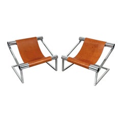 Mid-Century Modern Pair of Armchairs in Chrome and Leather, Italy 1970s