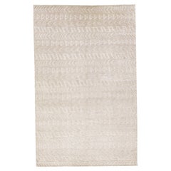 Contemporary Moroccan Style Handmade Beige Wool Rug with Allover Design