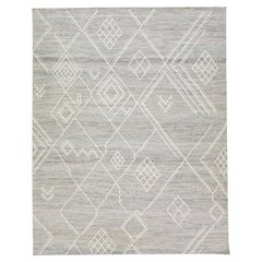 Apadana's Nantucket Collection, Flachgewebter Wollteppich aus Kelim in Grau, Coastal Design