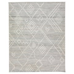 Apadana's Nantucket Collection Flachgewebter Teppich aus grauer Wolle mit Untersetzermuster