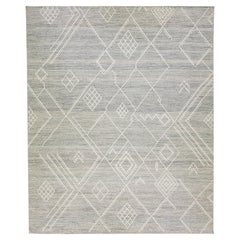 Apadana's Nantucket Collection Flatweave Kilim Gray Wool Rug with Coastal Design