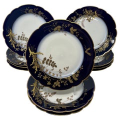 Set of 10 Antique French Limoges Porcelain Cobalt & Gold Dinner Plates, Ca. 1900