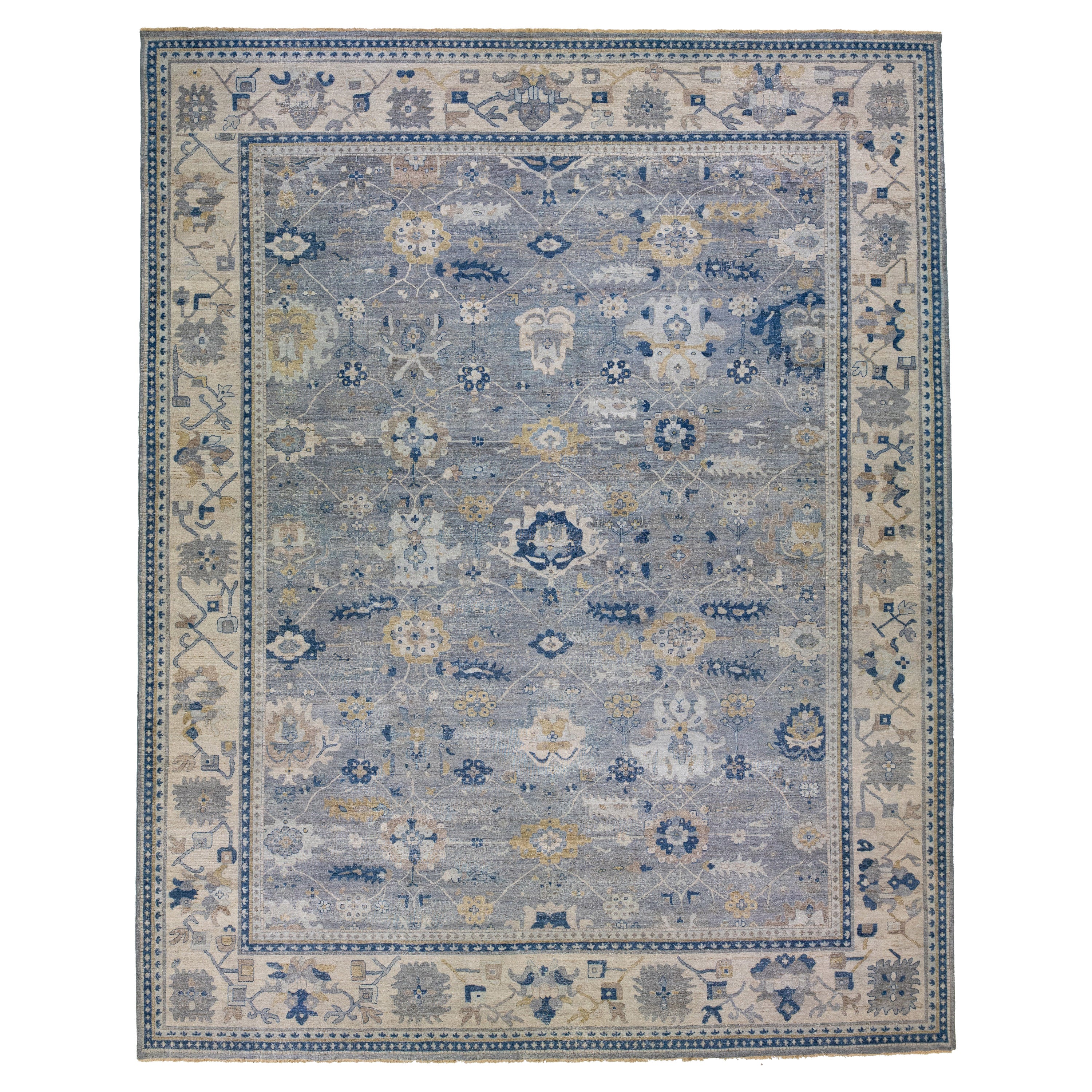 Apadana's Artisan Collection Handmade Allover Designed Gray Wool Rug