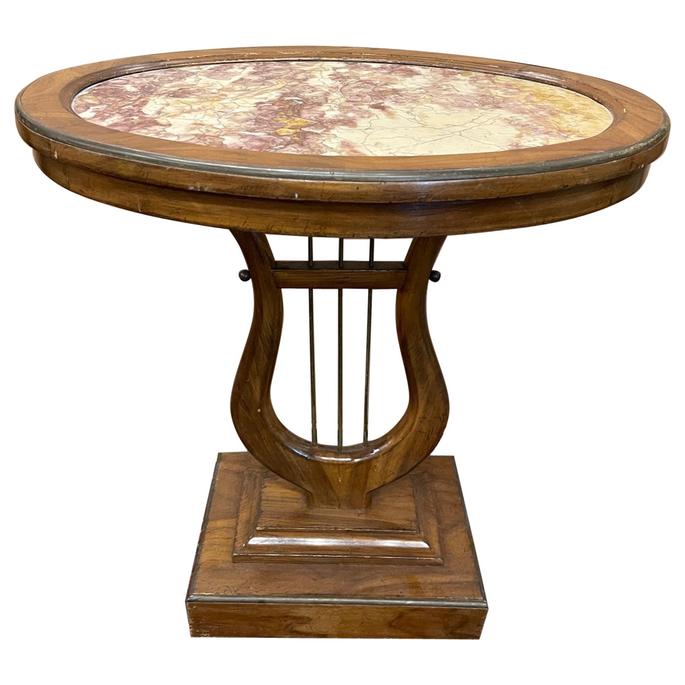 Continental Marble-Top Side Table in the Shape of a Lyriform, Early 20th Century